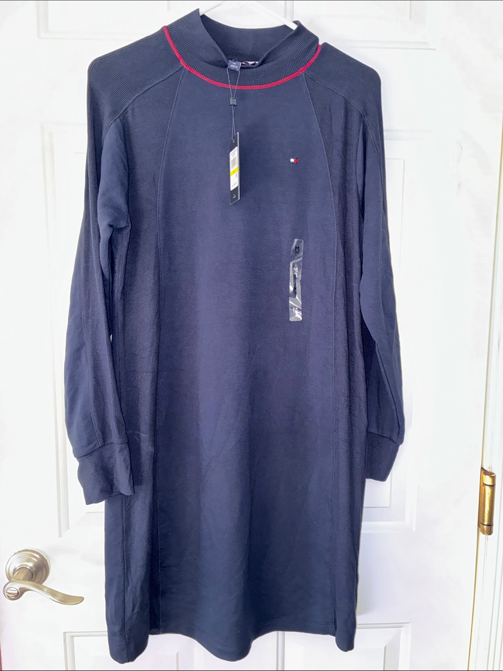 Tommy Hilfiger Navy Knit Dress with Red Neck Trim